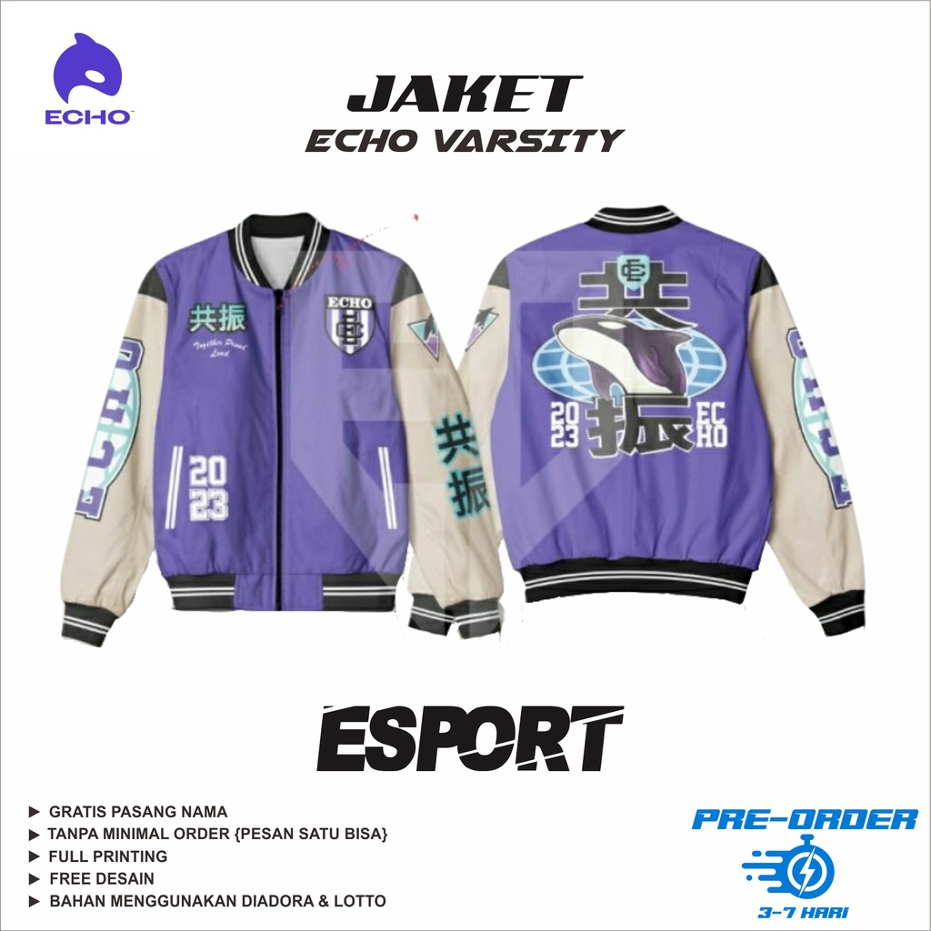 JAKET ECHO ESPORT VARSITY M4 WORLD CHAMPIONS TERBARU 2023 FREE CUSTOM