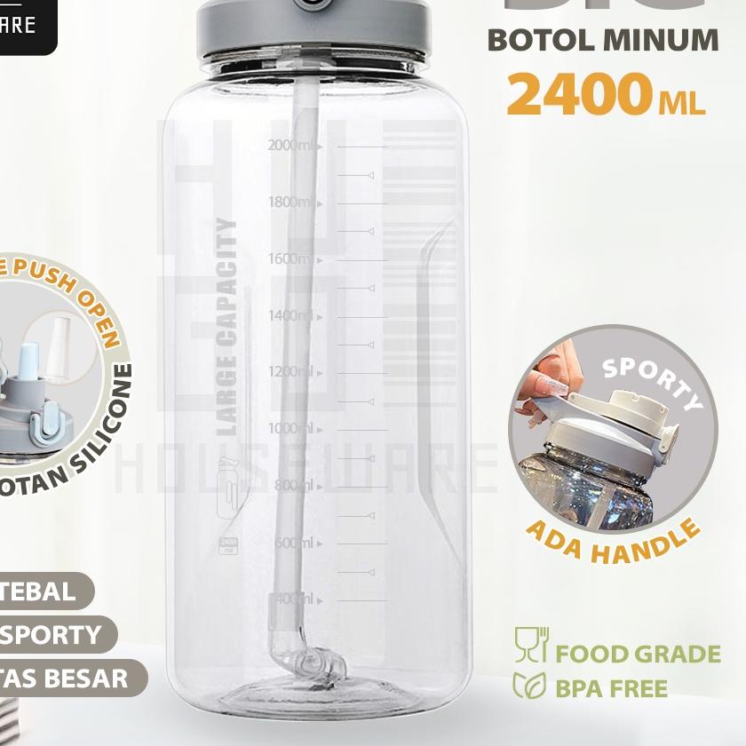 ℮ HUGO Botol Minum 2,4 Liter Jumbo Besar Anti Bocor Food Grade Tempat Air Minum 2400 ml ✺