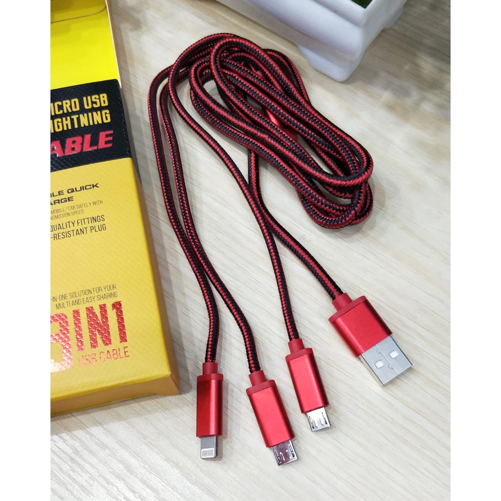 TERBARU Kabel Data Charger LDNIO Fast Charger USB 3 IN 1 3.4A - LC93 BY.SULTAN