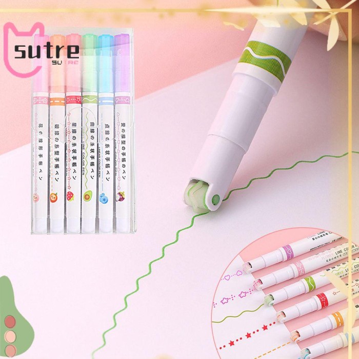 

Terlaris Grosir Sutre 6Pcs Curve Highlighter Pen Art Stationery Office Curve