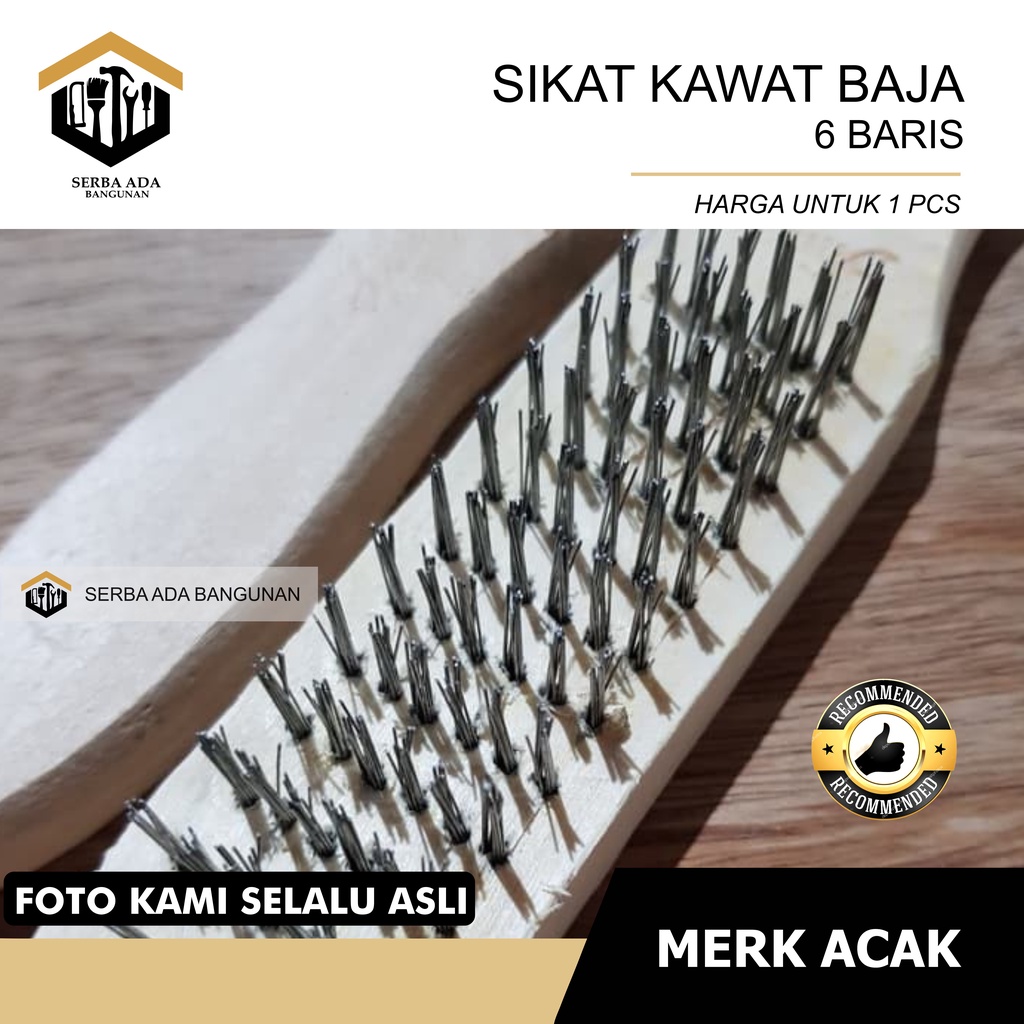 Sikat Kawat 6 Baris / Sikat Baja Wire Brush Tangan Besi Baja Kasar Kayu Bengkel Motor Plat Mesin