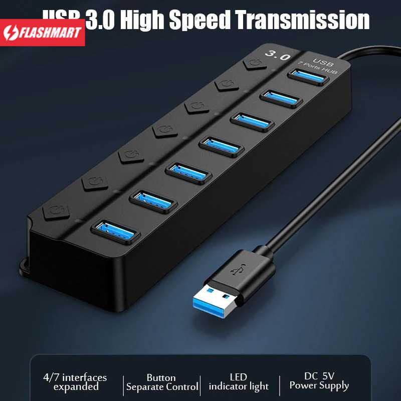 Flashmart USB Hub High Speed Extender 7 Port USB 3.0 With Switch - OY445