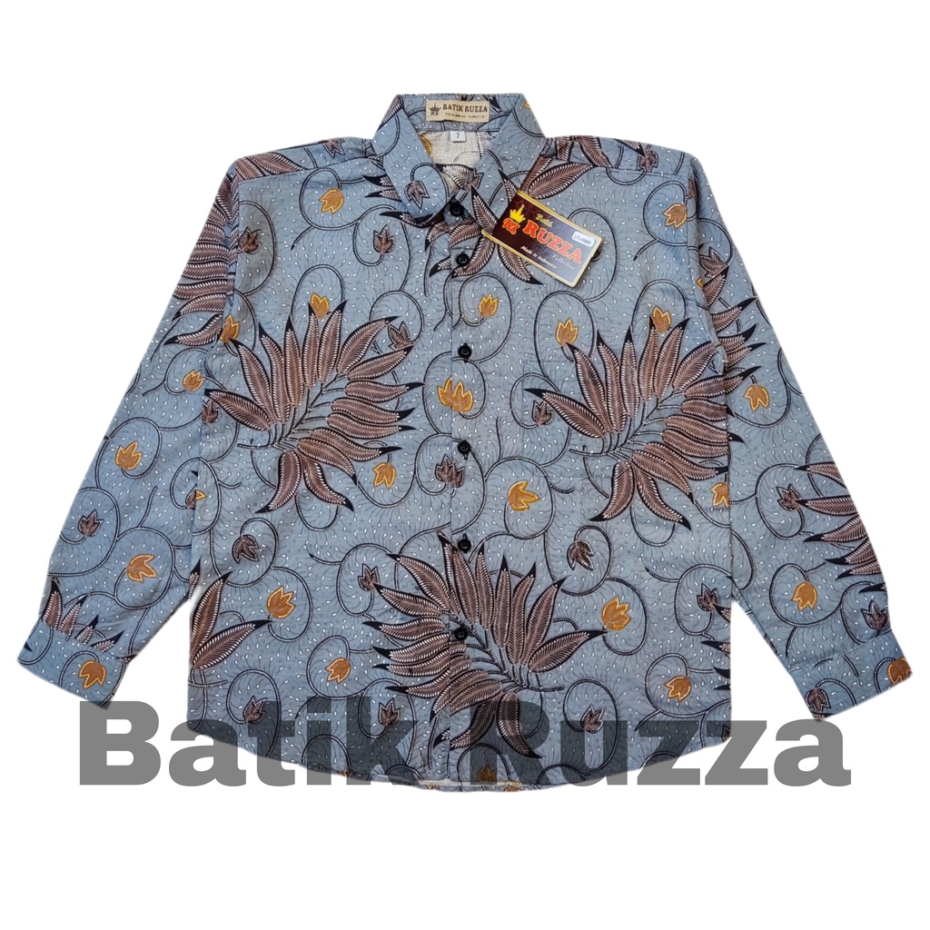 RUZZA Batik Anak Ukuran 3-15 Tahun Kemeja Lengan Panjang Motif Seno Sogan Coklat Cappucino Baju Laki-laki