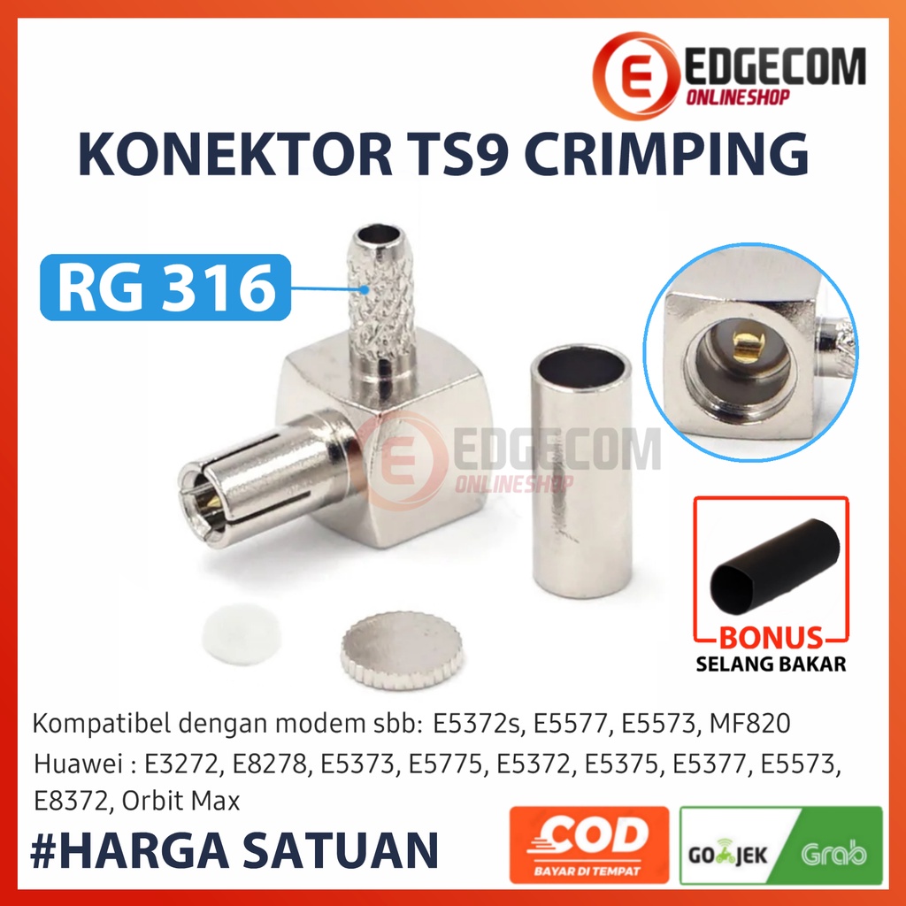 Konektor TS9 Male elbow 90 degree RG316 Crimp Konektor Modem Mifi TS9