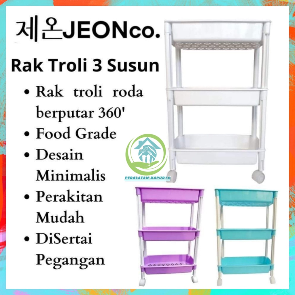 RAK TROLY JEON 3 SUSUN / RAK RODA 3 SUSUN / RAK PLASTIK SERBAGUNA PLUS RODA MURAH