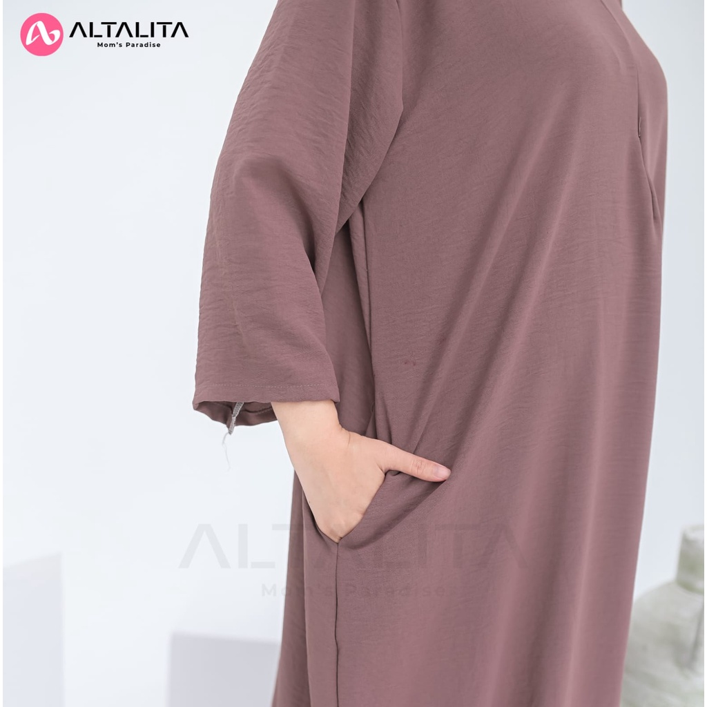 Altalita - Daster Gamis Lengan Tangan 3/4 Cringkle Airflow Polos Panjang Semata Kaki Busui Jumbo LD 120