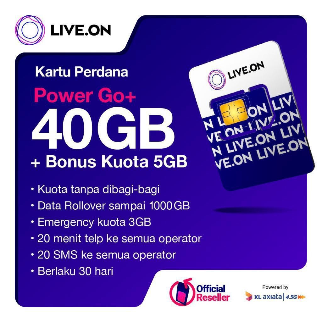 Kartu Perdana XL Live.On 40GB + 10GB BONUS (30 Hari) Kartu Perdana Paket Power Click Live On