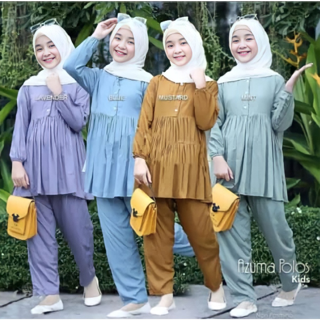 Setelan Tunik Azuma Anak Perempuan 1-12 Tahun/Baju Muslim Anak Perempuan/Gamis Anak Perempuan