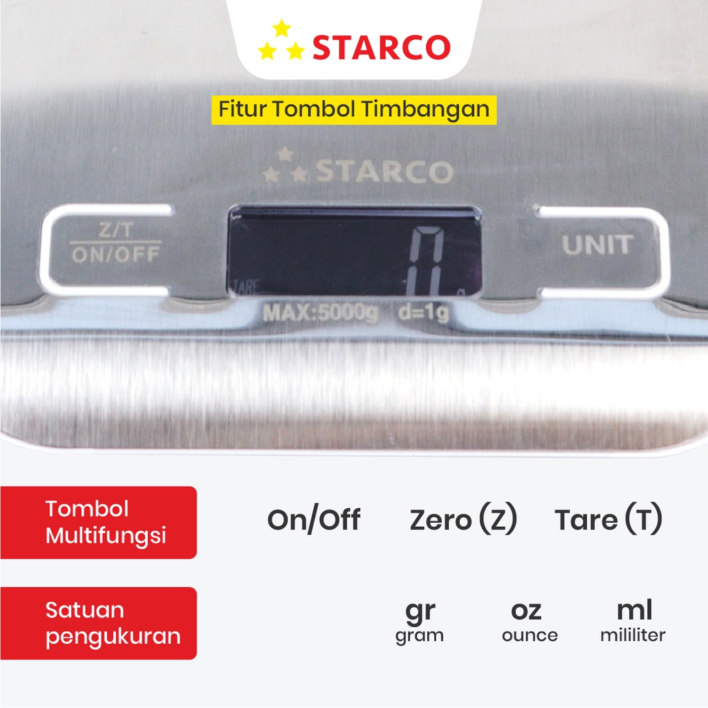 Starco Timbangan Dapur Timbangan Kopi Digital Stainless 5 kg/0.1g