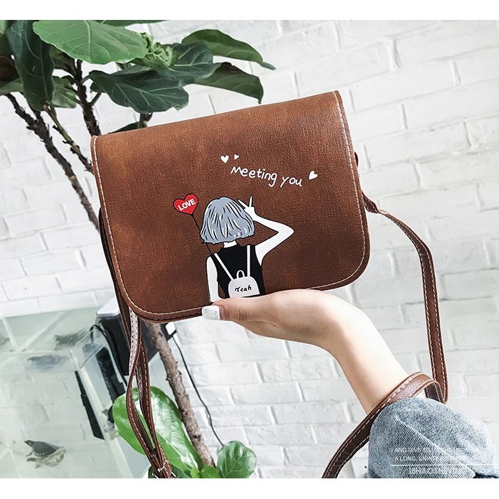 FYGALERY FYG1267 Tas Selempang Wanita Motif Girl Cartoon Peace Meeting You Slingbag Polos Fashion Murah
