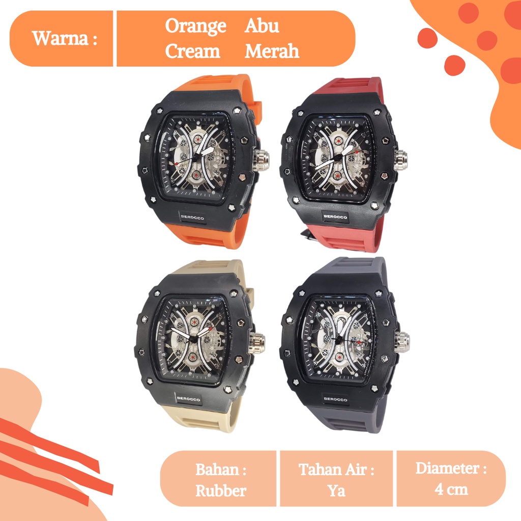 [COD] Jam Tangan Segi Analog Pria Berocco Sport K-Sport Rubber Strap Water Resist / Tahan Air