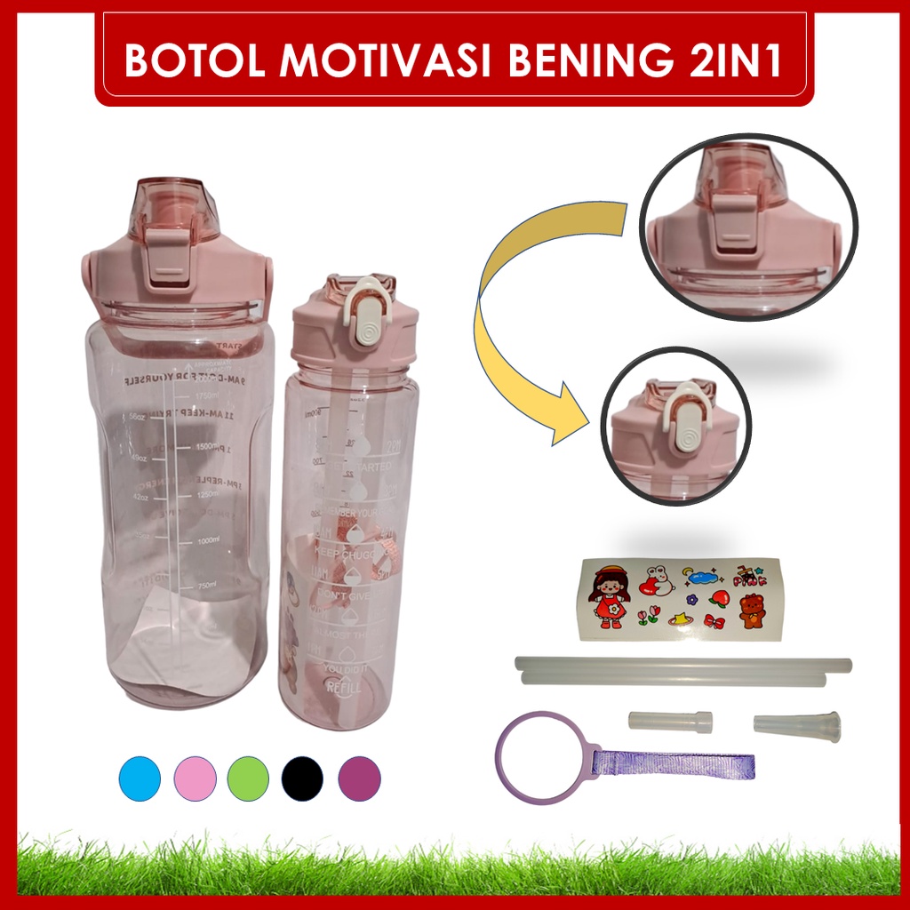 DEOSOFFICIAL -- BOTOL MINUM VIRAL MOTIVASI BENING 2IN1 KAPASITAS 2L DAN 1L ML-BM312