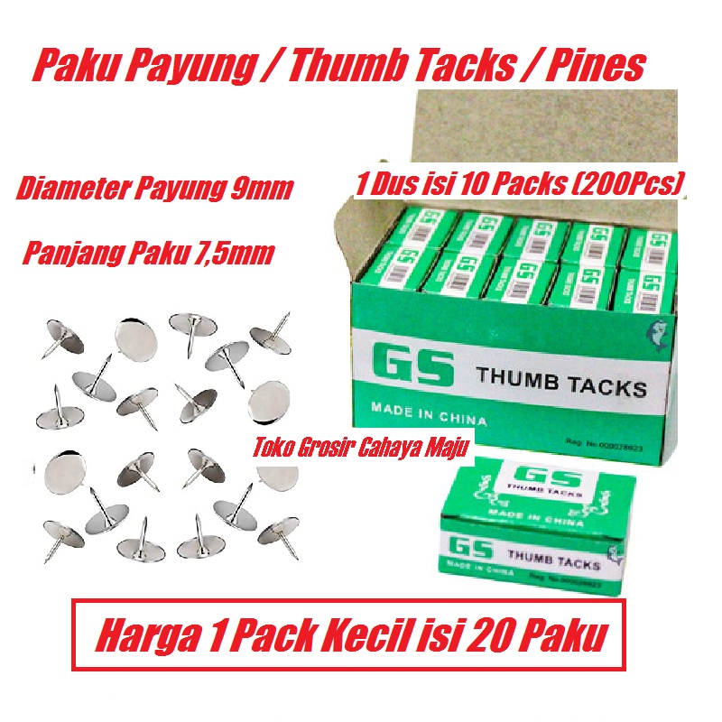 Paku Payung / Thumb Tacks / Pines  1 Pack Kecil isi 20 Paku