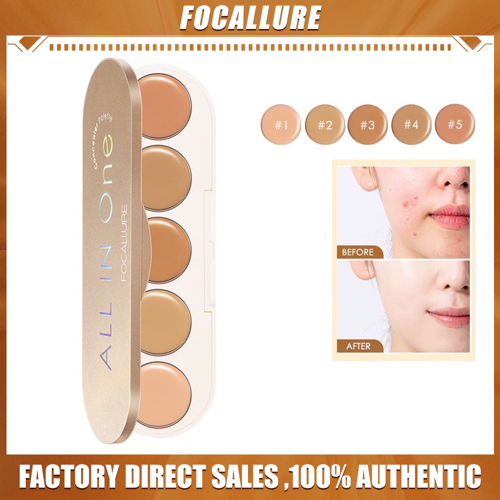 FOCALLURE FA299 Memperbaiki Light Concealer Liquid Foundation 5 In 1 Palette High Coverage Matte Powder-Concealer