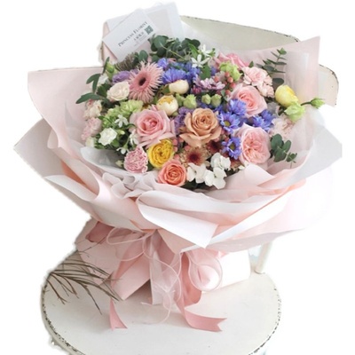 Flower Wrapping Bi Color White Cellophane Waterproof Kertas Buket Bunga Ecer Flower Wrap KB6121