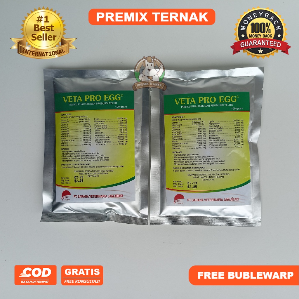 VETA PRO EGG 100gr - Vitamin Pemacu produksi dan kualitas telur - vitamin ayam petelur - vitamin bebek petelur - vitamin puyuh petelur