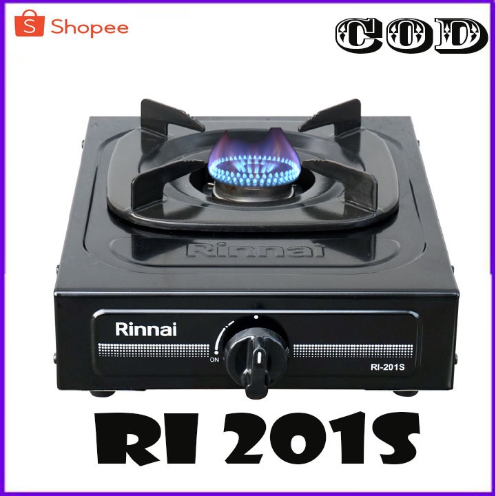 PAKET KOMPOR Rinnai RI-201 S Kompor Gas Stove Teflon 1 Tungku RI-201S HITAM PEKAT MANTAP