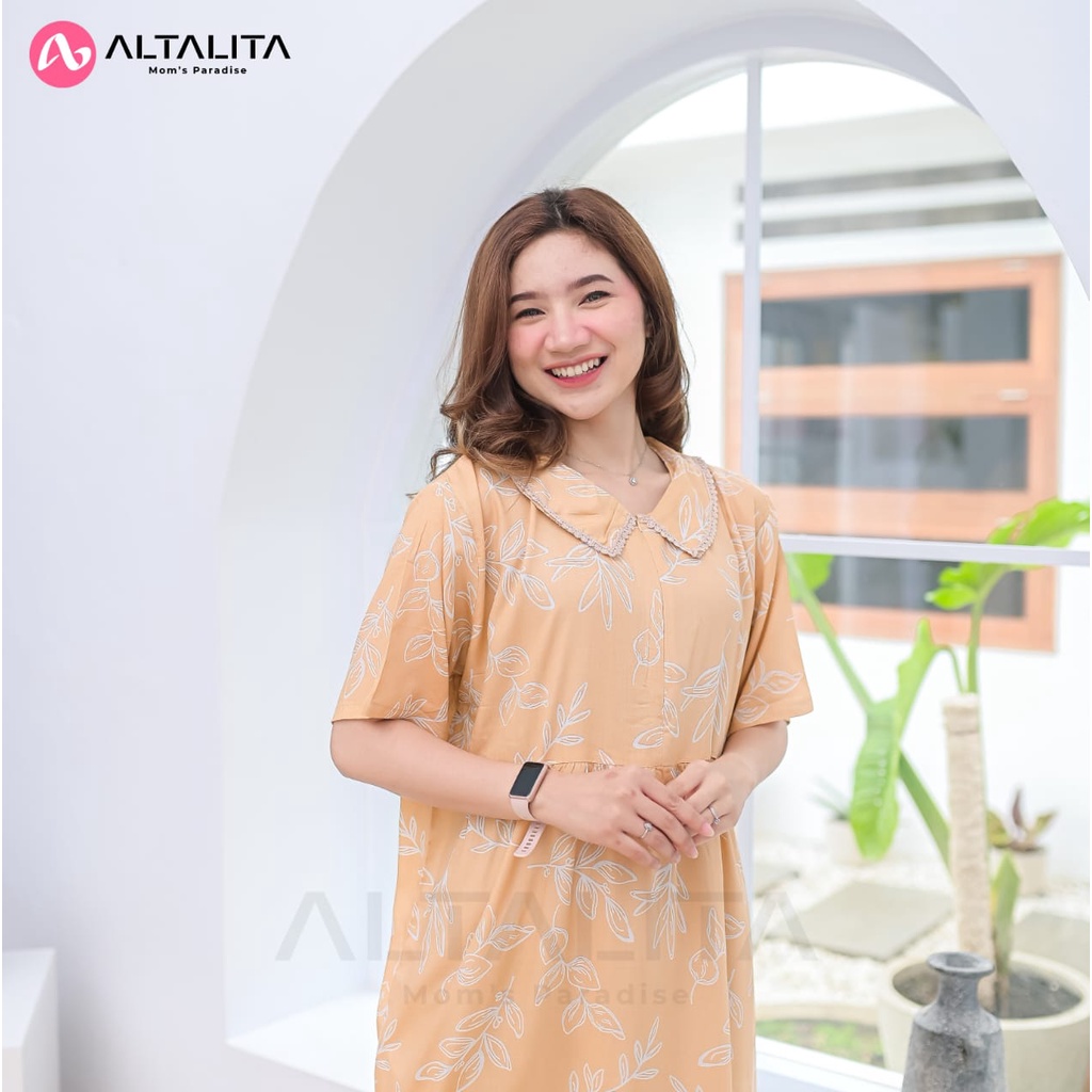 Altalita - Daster Kerah Renda Cantik Bahan Rayon Premium Wanita Remaja Kekinian Busui Panjang Semata Kaki Lengan Pendek Jumbo LD 120