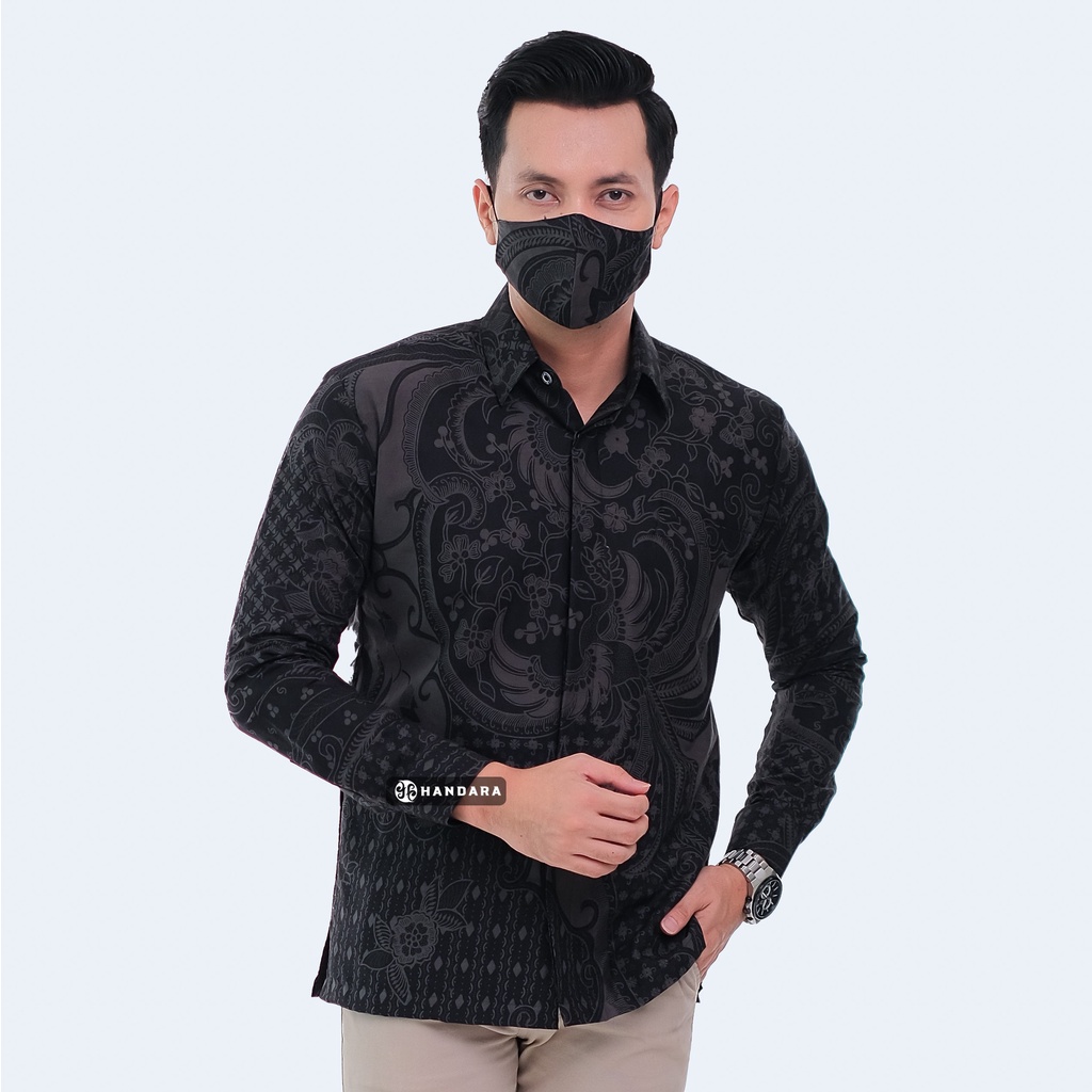 Handara Batik Pria Lengan Panjang Slim Fit Premium Sawunggaling Tarung Hitam HB-163