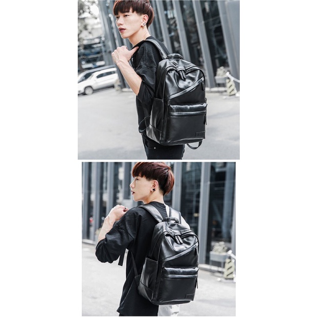 Tas ransel kulit sintetis big size unisex tas muat buku besar dan laptop zipper