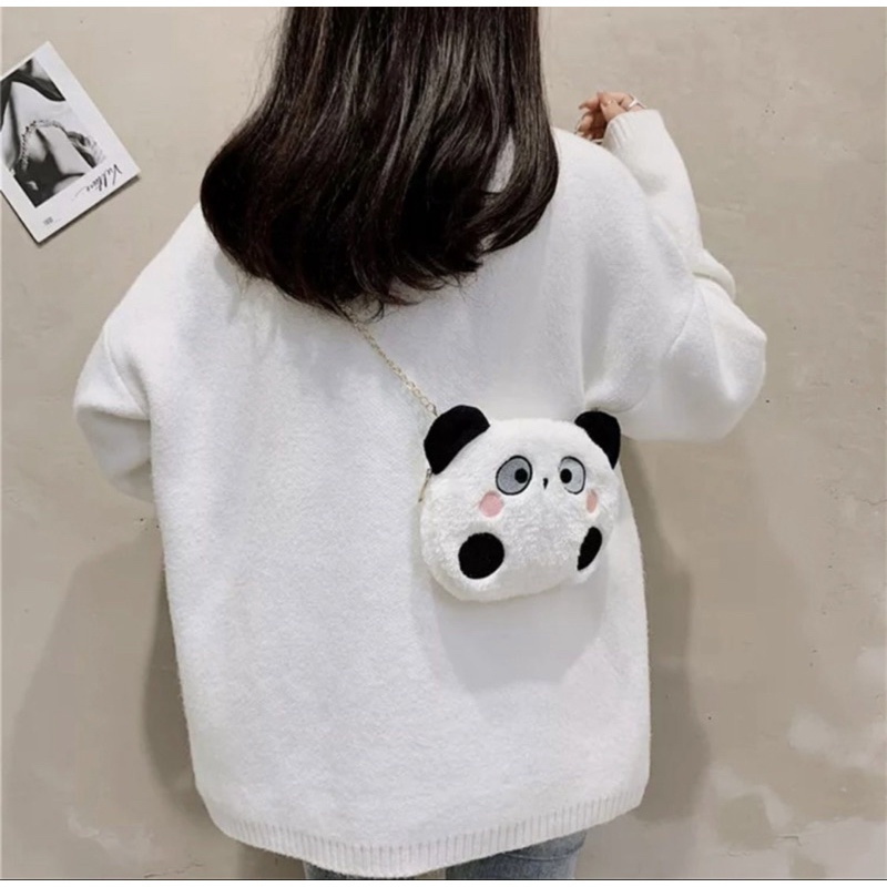 Tas Wanita Tas Selempang Wanita Boneka Panda Tas bulu selempang bahu boneka kepala Panda