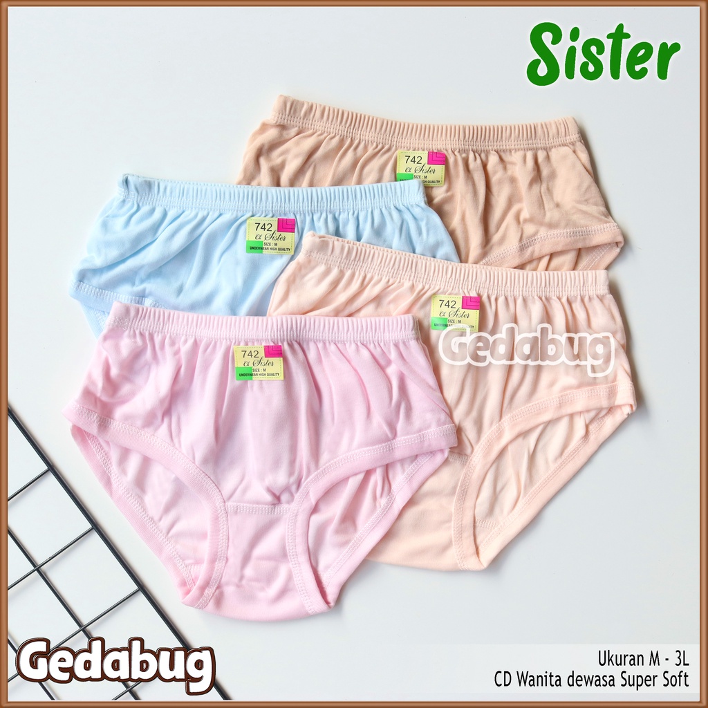 6 Pcs - CD Wanita Sister Karet Kerut | Celana dalam wanita dewasa Berkualitas | Gedabug