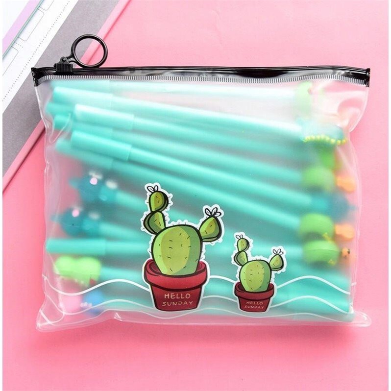 FYGALERY HL0078 Pena Karakter Set Pouch Isi 20 Pcs Tempat Pensil Transparan Zipper Bag