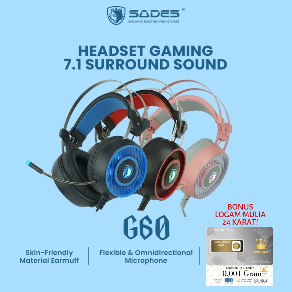 Headphone Sades Headset Gaming G60 7.1 Surround Sound