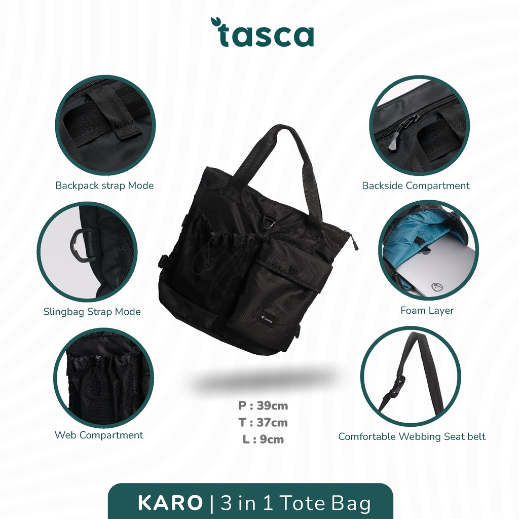 Tote Bag 3In1 Tas Selempang Ransel Totebag Tas Jinjing - Tasca Karo Hitam / Black