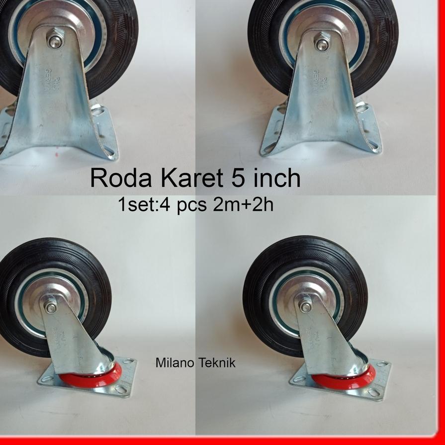 ➺ Roda troli 5"(2H+2M) roda karet etalase trolley gerobak 5 inch ☜