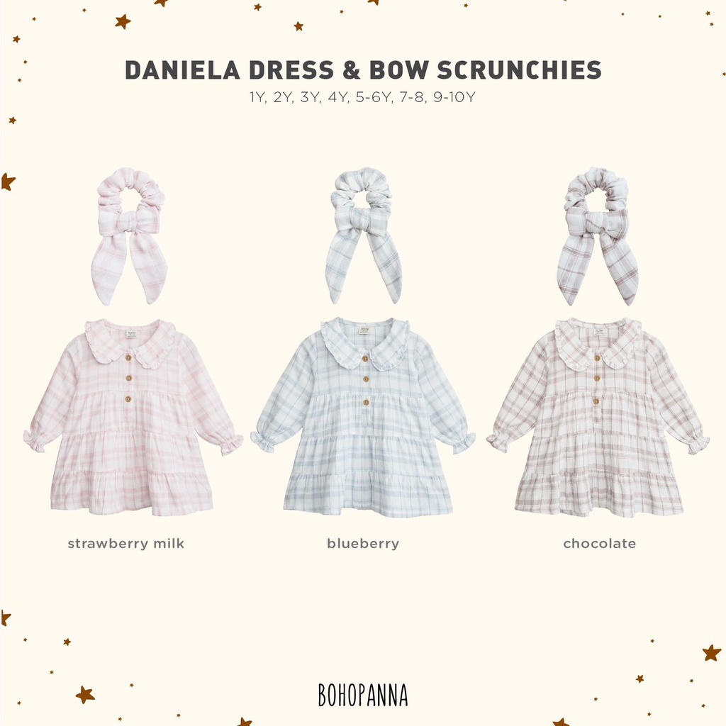 Bohopanna - Daniela Dress &amp; Bow Scrunchies / Dress Anak Perempuan dan Ikat Rambut