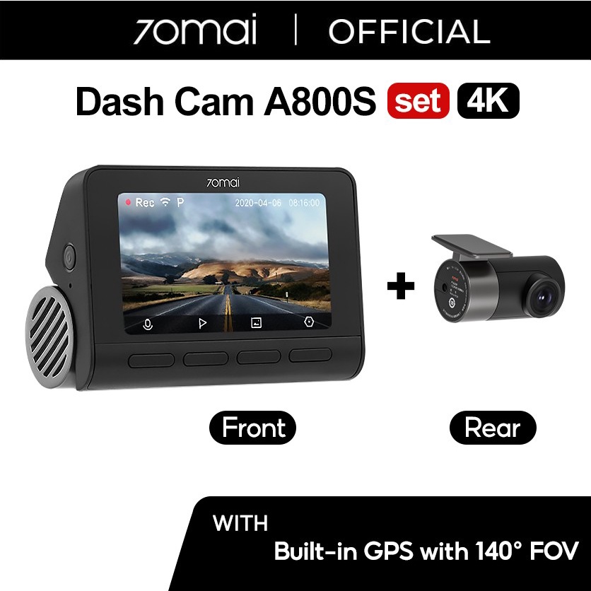 70mai Dash Cam A800s HD 4K 2160P GPS ADAS Set - Front + Rear - Garansi Resmi 1 Tahun