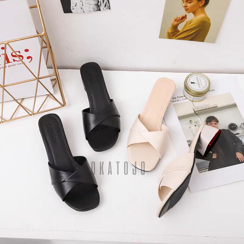 Sandal heels kokop slipon terbaru 5cm kekinian terbaru AMD03