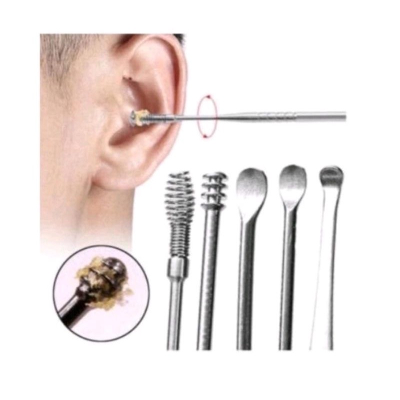 Alat Pembersih Telinga  Set 5 in 1 Korek Kuping Stainles Steel Earpick