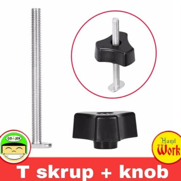 Clamp T Bolt Screw Knob Nut M8 100mm untuk T track T slot