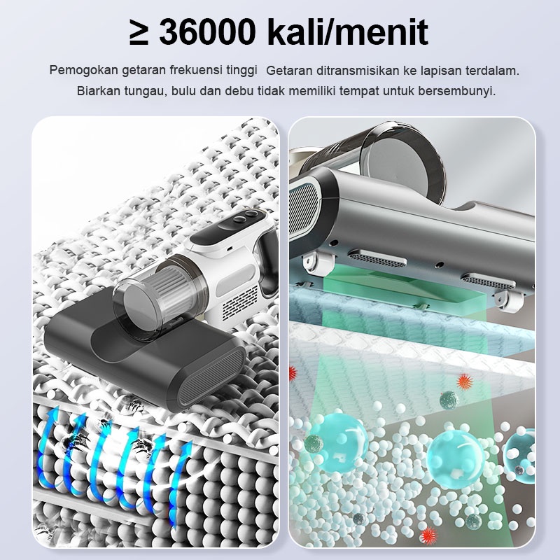 AmazeFan 2in1 Alat vacum cleaner penyedot debu portable 16000Pa Pembersih Debu dan Penghilang Kutu Tanpa Kabel dengan Lampu Ultraviolet LED, Dapat Diisi Ulang dengan USB vakum cleaner Memiliki Filter yang Dapat Dicuci dan Didaur Ulang