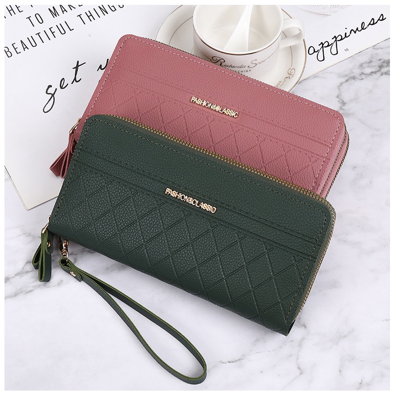 Satu7an D55 Dompet Panjang Wanita Zipper Korea Fashion Stylish Simple Dompet Clutch Cewek 2 Resleting PU