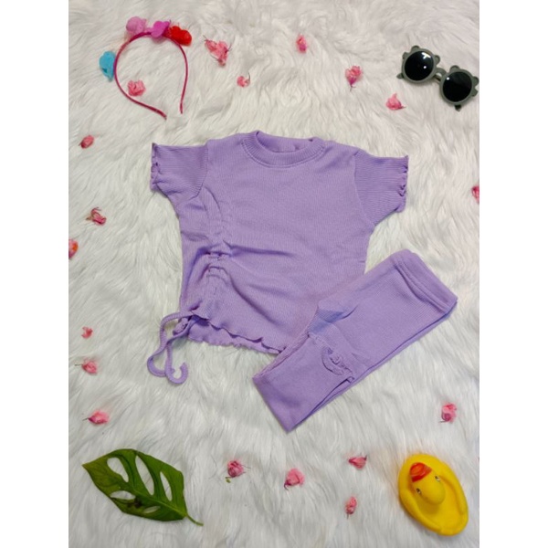 JUNIOR 6-7 TAHUN Set Kerut Ruffle Knit Tee XXL | Baju Setelan Anak Perempuan Kerut Bahan Rib Knit | Oneset Anak Perempuan