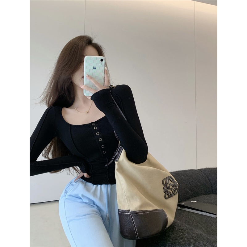 XIAOZHAINV Korean Style Kaos Lengan Panjang Baju Tunik Atasan Wanita