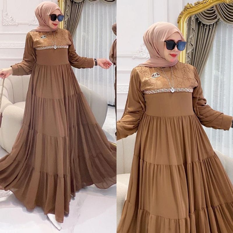 Eliana Dress Maxy Wanita Gamis Brukat Baju Kondangan Wanita Kekinian Gaun Pesta Muslimah Gamis Dewasa Outit Lebaran