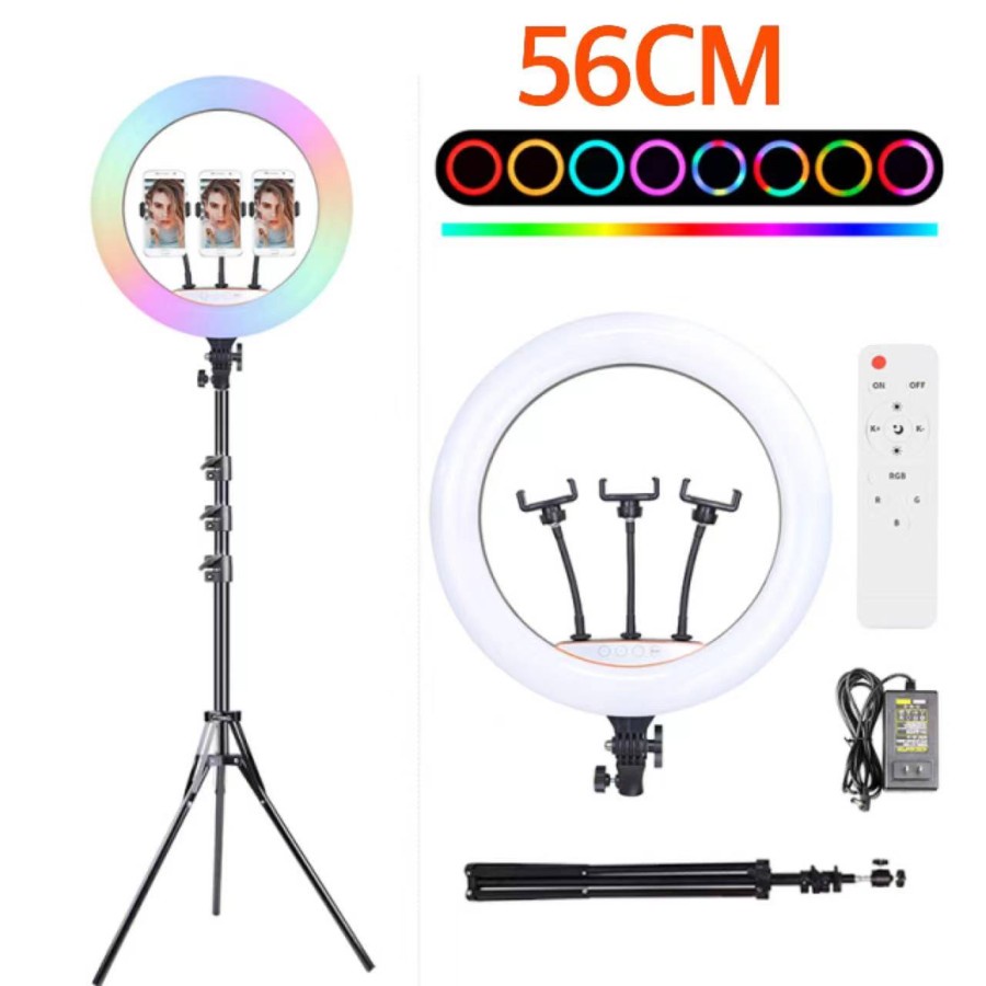 MIXIO 21INCH Ring Light RGB 56CM + Tripod 2M 3 Phone Holder + remot