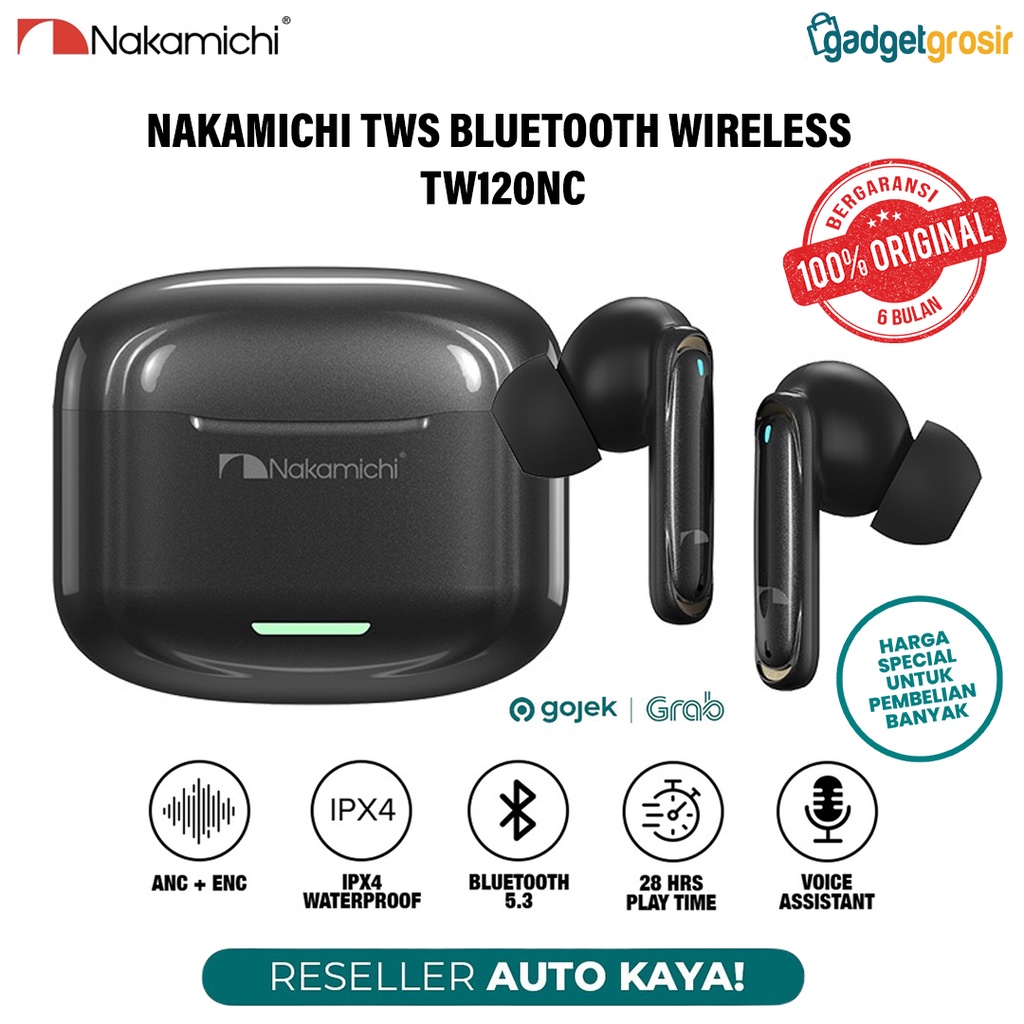 Nakamichi TW120NC ANC ENC IPX5 Original Garansi TWS Earphone Bluetooth Earbuds Wireless Headset Gami