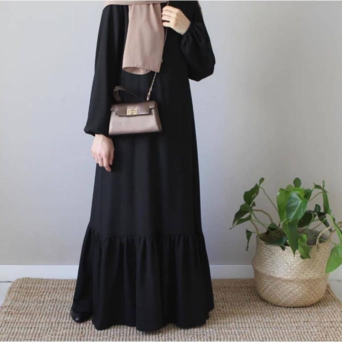 Abaya Gamis Polos Hitam Jetblack Diana Rempel - Abaya Saudi Gamis Arab