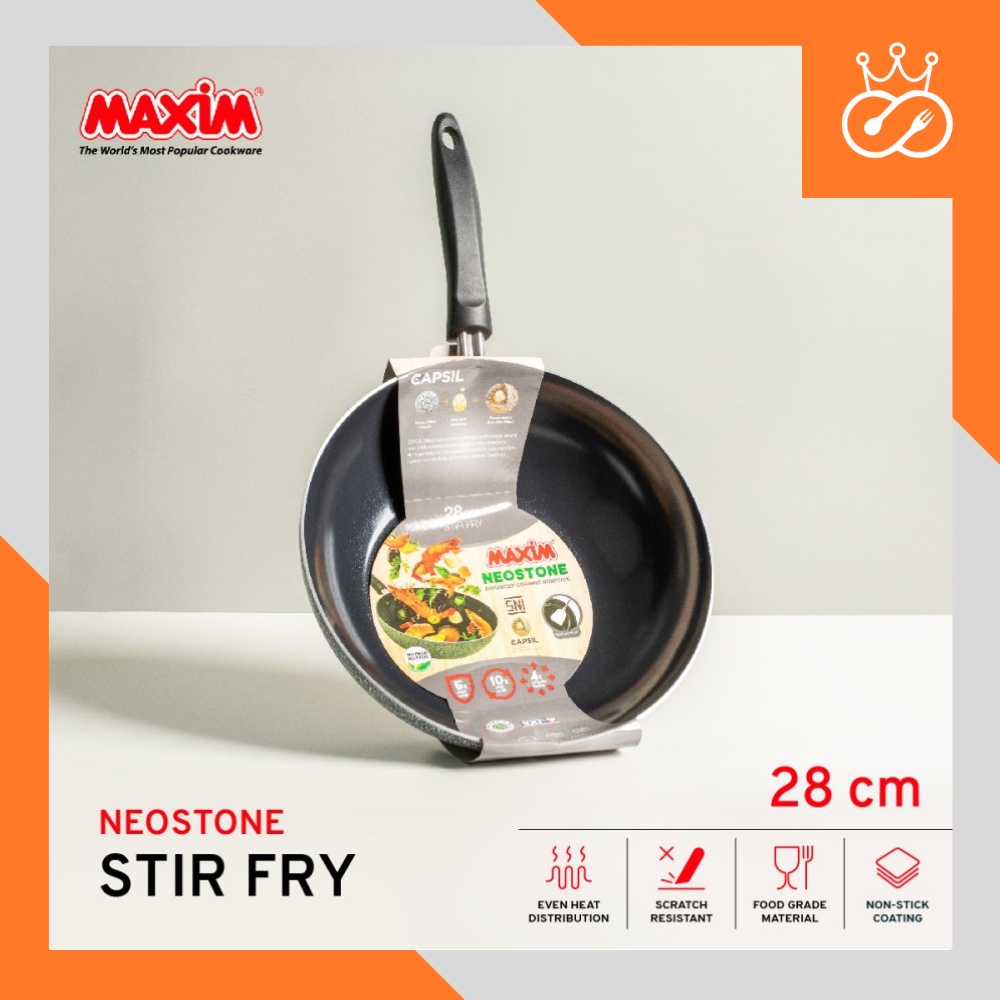 Maxim Neostone STIR FRY 28 cm Anti Lengket Lapisan Ceramic / Wajan Cekung Neostone Stirfry 28 cm