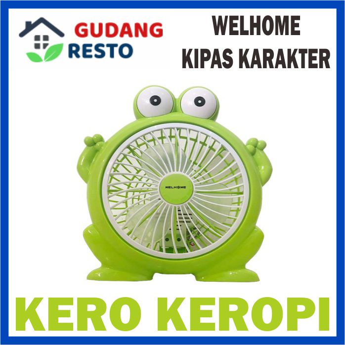 WELHOME KIPAS ANGIN KARAKTER 10 INCH DESK FAN / BOX FAN / KIPAS MEJA LUCU LISTRIK PORTABLE 10&quot;