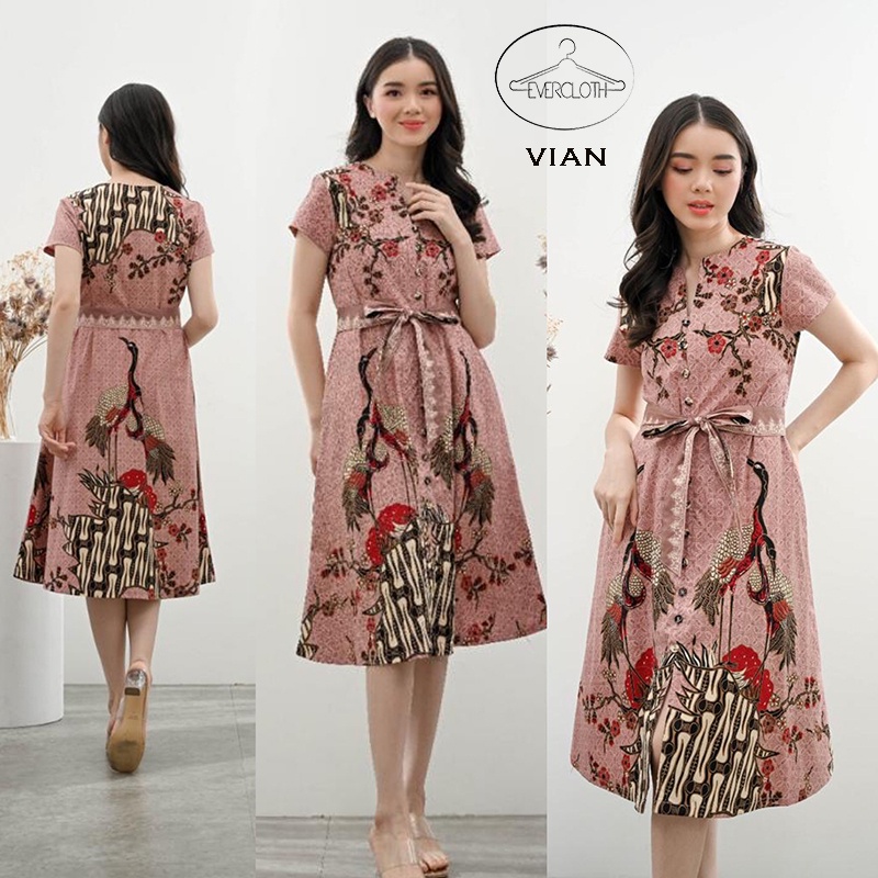 Evercloth Vian Dress Wanita Dress Batik Wanita Jumbo Cheongsam Merah Couple Modern  / 303 MIX