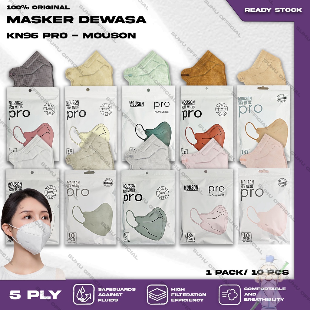 ❤️ SUHU ❤️ Masker KN95 PRO MOUSON CAREION WEMASK 5Ply Isi 10Pcs Putih Hitam Abu Warna Earloop Surgical Mask