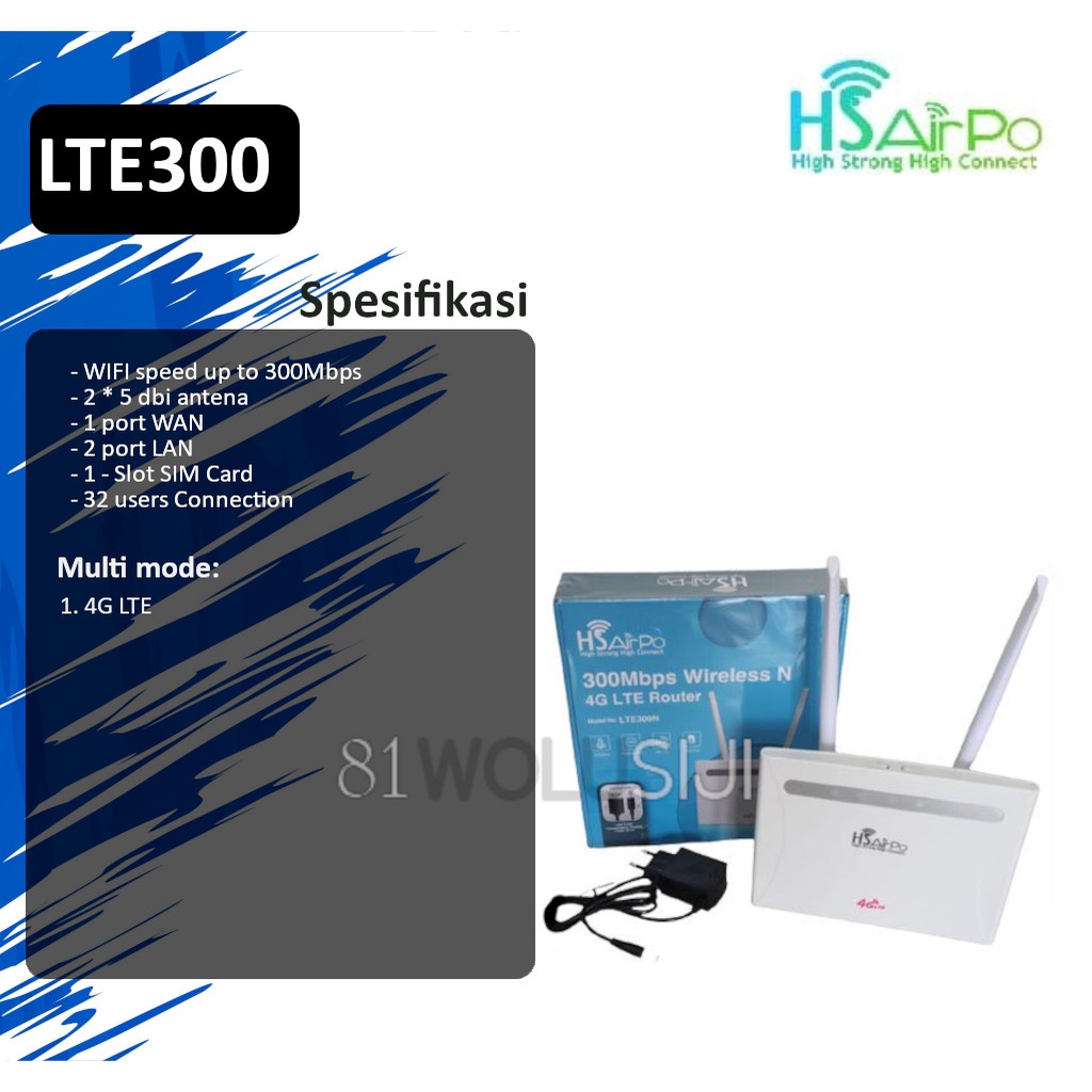 HSAirpo LTE300N Modem 4G LTE Router 2.4Ghz Wireless N 300Mbps - Router indoor 4G LTE