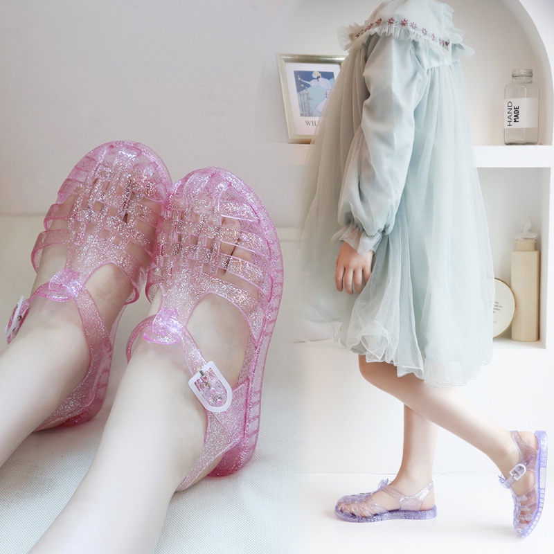 Sandal Jelly Glitter Hollow Shoes Ukuran ANAK Import