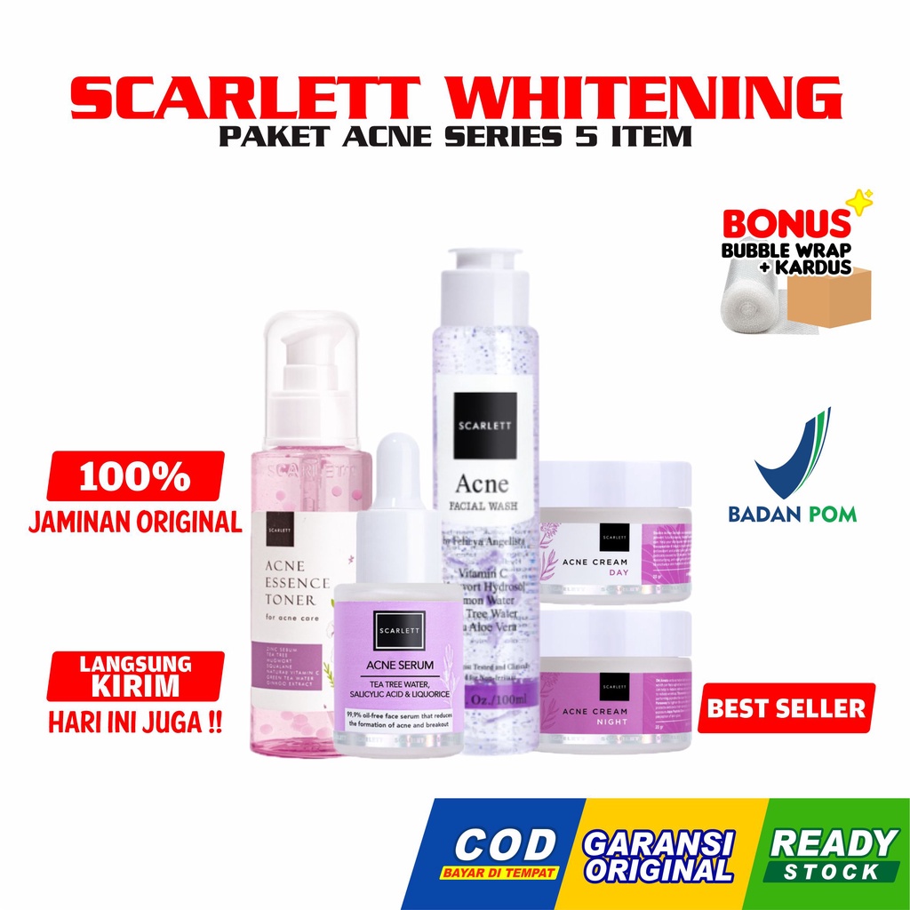 Scarlett Whitening Acne Series [Free GIFT] Treatment Paket Original BPOM Halal By Felicya Angelista